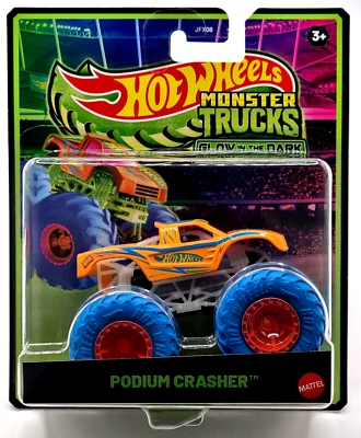 Hot Wheels Glow in the Dark Leuchtet Im Dunkeln Monster Trucks Podium Crasher
