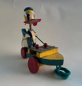 ANTIKES DONALD ENTE HOLZSPIELZEUG SPIELENDES XYLOPHON ZIEHSPIELZEUG 40er JAHRE - Bild 1 von 9