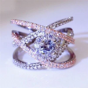 Girls Geometric Ring Luxury Bridal Engagement Crystal Rings Women's Jewelry Gift - Picture 1 of 12