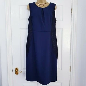 New Gok For TU Navy Lace Trim Panel Slimming Dress Tailored Office Workwear 14 R - Picture 1 of 9