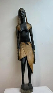STATUA DONNA MASAI AFRICANA IN EBANO African Ebony Woman Statue Kenya - Foto 1 di 5