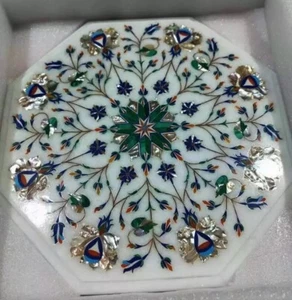 24" White Marble Coffee Table Top Abalone Shell Floral Inlaid For Living Room - Picture 1 of 11