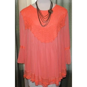 Camicia nuova con etichette Cato taglia 18W / 20W profonda foderata in pizzo pesca manica lunga taglie forti donna - Foto 1 di 8