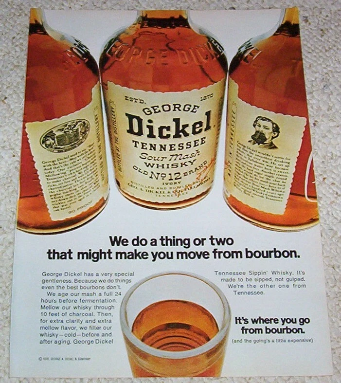 1970 publicidad antigua - George Dickel Tennessee Whisky Tullahoma impresión en 1 página AD Foto 1 de 1