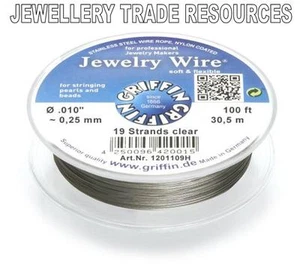 GRIFFIN NYLON COATED STEEL BEADING & PEARL WIRE .010" / 0.25mm 100 FT. 19 STRAND - Picture 1 of 1