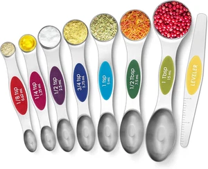 Magnetic Measuring Spoons Set Stainless Steel Dual-Sided w/ Leveler - Picture 1 of 12