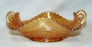 Carnival Glass Northwood GRAPE AND CABLE Marigold Iridescent Two-Handled BonBon - Picture 1 of 4