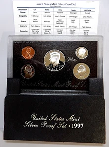 1997-S US Mint 90% Silver Proof Set OGP COA & Box 5 Coin Set - Picture 1 of 4