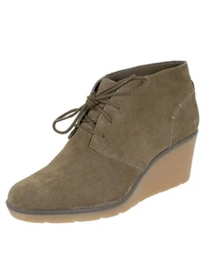$100 Clarks Womens Hazen Charm Wedge Bootie Shoes, Olive Suede, US 9 - Picture 1 of 6