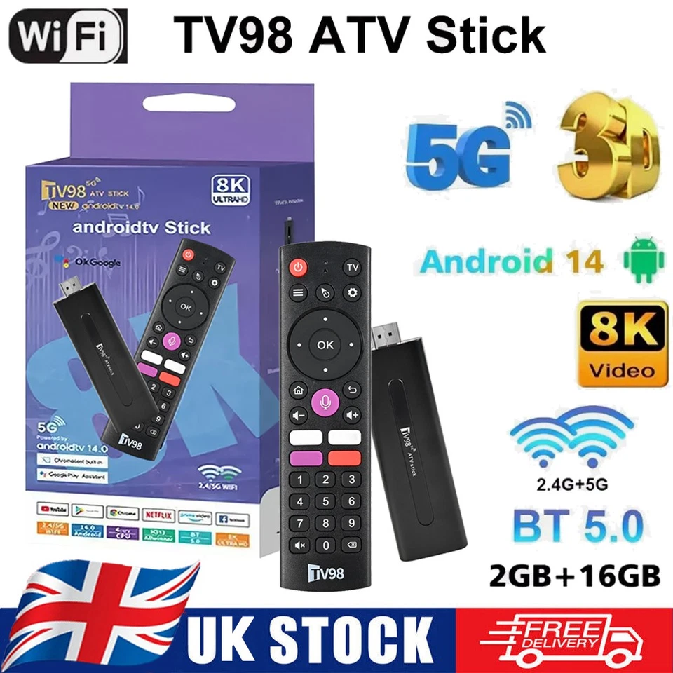Android 14.0 TV98 TV Stick 8K UHD | 2GB RAM 16GB | Fire Stick Alt | Smart TV - Image 1 of 4
