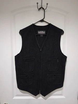 Vintage Woolrich Wool Pinstripe Utility Sport Hunting Vest Pockets Size Medium - Image 1 of 4
