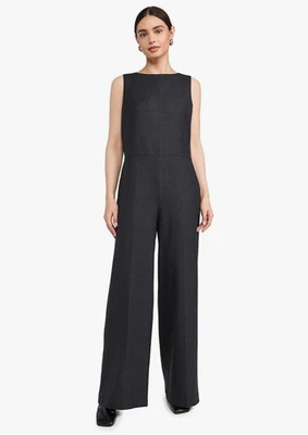 Theory Relaxed Wool Blend Jumpsuit Size L 14 16 NEW Charcoal Grey Wide Leg - Image 1 of 4