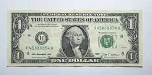 Radar Fancy Serial Number 1 Dollar Bill 2009 St. Louis, Serial Number 45888854 - Picture 1 of 2