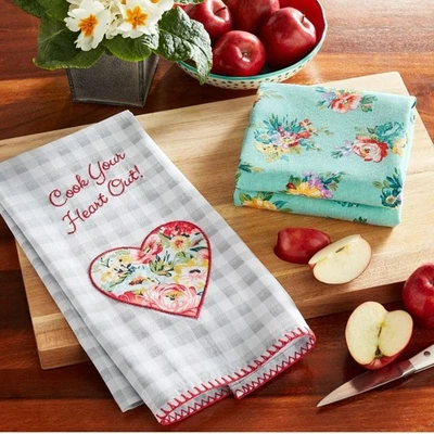 JUEGO DE TOALLAS PIONEER MUJER DULCE ROMANCE BORDADO COCINA TU CORAZÓN ~ 2 - NUEVO Foto 1 de 4