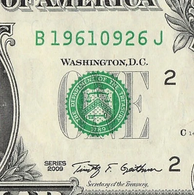 SEP 26 1961 Birthday Fancy Serial Number Date Note One Dollar Bill 09 26 1961 - Image 1 of 4