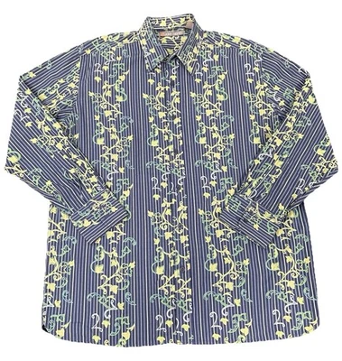 Camisa de manga larga grande John Henry para hombre - azul a rayas con patrón de vid amarilla Foto 1 de 4
