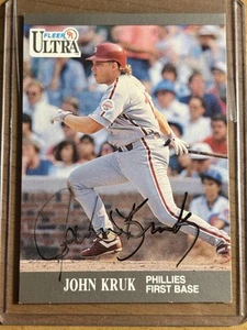 1991 Fleer John Kruk On Card AUTO SIGNED AUTOGRAPH Fan Favorites Phillies - Picture 1 of 3