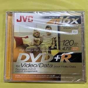 JVC DVD+R 1-16x High-Speed Disc for Video/Data Single Version 1.3 120 Min - Picture 1 of 3