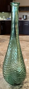 🔥 Mid Century Italian Glass 15.75” Green Lobed Quilted Glass Bottle Decanter - Picture 1 of 8