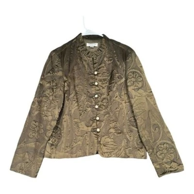 Coldwater Creek Women’s M Medium Scroll 100% Silk Jacket Party Asian Mandarin - Image 1 of 4