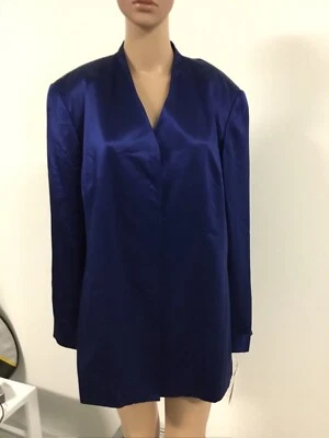 Liz Claiborne Blazer Jacket Top 100% Silk Sapphire Blue NWT Vintage Sz 14 Lined - Image 1 of 4