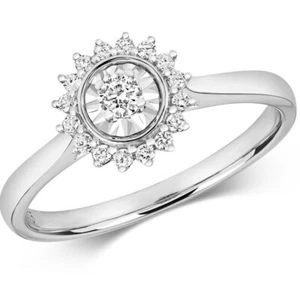 Natural Diamond Flower Cluster Ring 9ct White Gold Hallmarked - Picture 1 of 3