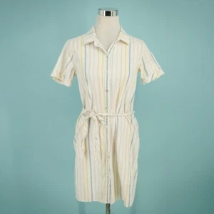 Faherty Size Small S Stripe Button Short Sleeve Belt Organic Cotton Dress - Picture 1 of 8