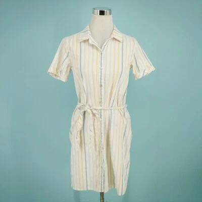 Faherty Size Small S Stripe Button Short Sleeve Belt Organic Cotton Dress - Image 1 of 4