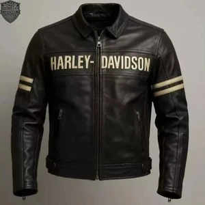 Giacca Moto Harley Davidson Uomo Nera Vera Pelle di Vacchetta Giacca Motociclista. - Foto 1 di 5