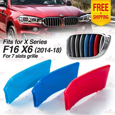 Clips de cubierta deportiva para parrilla delantera tricolor de 7 barras para BMW X6 F16 2014-2018 Foto 1 de 4