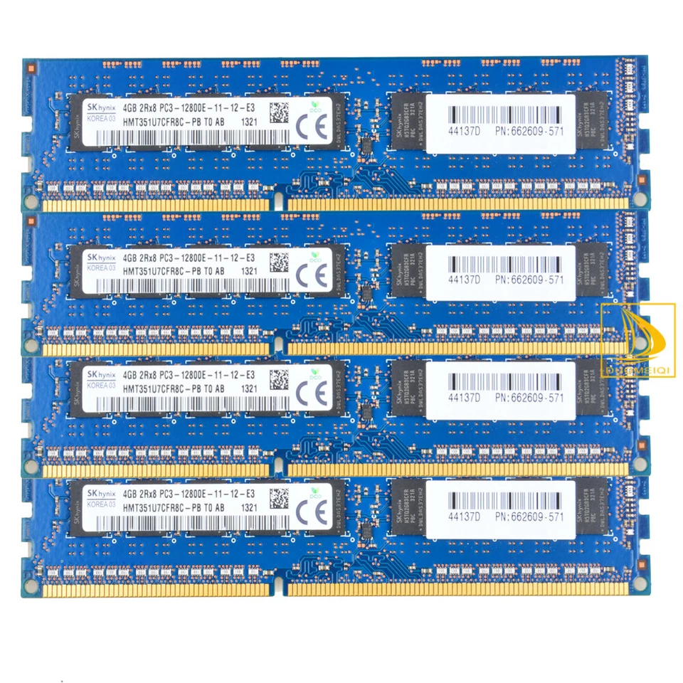 16 GB SK Hynix 4x 4 GB 2Rx8 DDR3 1600 MHZ PC3-12800E CL11 DIMM memoria desktop RAM @ - Immagine 1 di 4