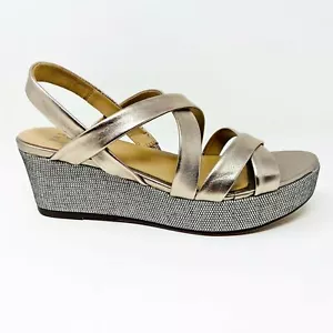Naturalizer Unique Light Bronze Leather Womens Strap Wedge Sandals - Picture 1 of 5