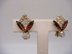 VINTAGE JULIANA AB FAUX TOPAZ CLIP ON EARRINGS GOLD TONE ESTATE - Bild 1 von 11
