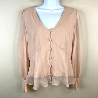 Nine West Womens Y2K Babydoll Chiffon Top Size M Blush Nude FEMININE COQUETTE - Image 1 of 4