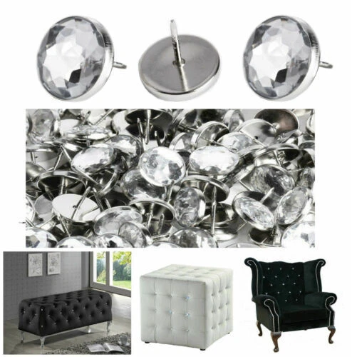DIAMANTE BUTTONS CRYSTAL GLASS BUTTON NAIL BACK UPHOLSTERY FOR SOFA BEDS CHAIRS - Image 1 of 4