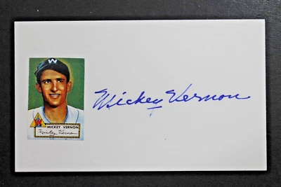 Mickey Vernon (d.2008) Indians Red Sox Signed Autograph Vintage 3x5 Index Card - Image 1 of 2
