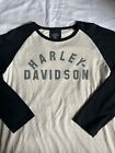 Harley Davidson Women's Long Sleeve Baseball Tee Shirt Black/Cream Size Large