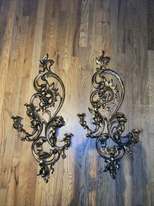 2 Vintage Syroco 5 Arm Wall Sconce Candleholder Hollywood Regency #4049 MCM Set - Picture 1 of 16