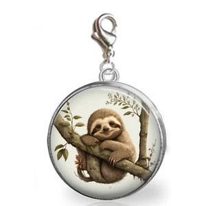 Sloth Glass Top Clip On Charm for Bracelet Purse Charm Handcrafted Photo Jewelry - Picture 1 of 1