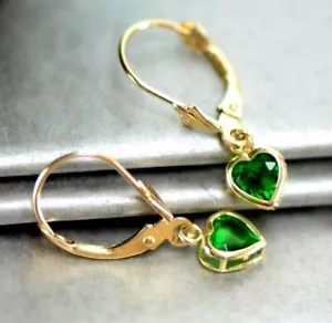14k Yellow Gold Bezel Heart Birthstone Leverback Pierced Dangle Earrings 5x5 MM - Picture 1 of 11