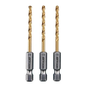 HERCULES 1/8" Impact Titanium Drill Bit Set - 3 Piece | Hex Shank | HSS Professi - Picture 1 of 1