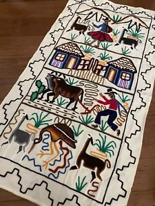 Vintage Embroidered Aztec Mayan Inca Wall Hang Folk Art 21"x 36" Woven Tapestry - Picture 1 of 7