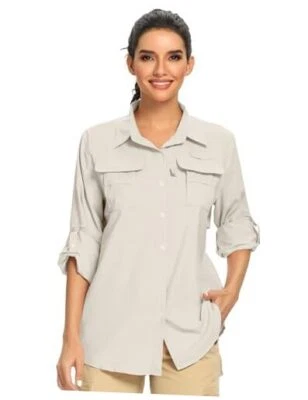 Camisa de safari de protección solar UV para mujer UPF 50+, larga X-pequeña 5055 caqui claro Foto 1 de 4