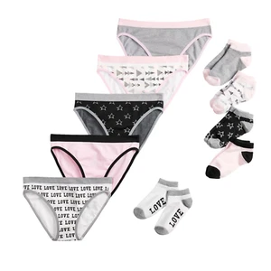 SO Girl's Size L 5-Pack Seamless Bikini Panties & Socks Set Assorted Pink/Gray - Picture 1 of 4