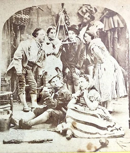 ANTIQUE STEREOSCOPIC CARD ~ MUSICIANS PLAYING & SINGING "JOLLY TIMES" STEREOVIEW - Picture 1 of 2