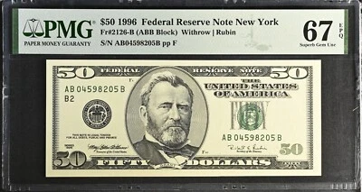 1996 $50 Federal Reserve Note Fr-2126-B New York PMG67 Superb Gem EPQ - Image 1 of 2