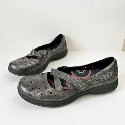 Abeo Mary Jane Shoes Womens 8.5 Pewter Ciji Leather Slip On Flats Loafers - Image 1 of 4