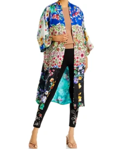 $445 Johnny Was Flower Panya Mixed Print Revers Silk Kimono Cardign Multi XL NWT - Picture 1 of 9