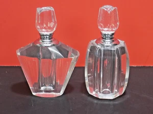 Pair of Art Deco Crystal Faceted Beveled 3-1/4" Perfume Bottles w/ Daubers - Picture 1 of 7