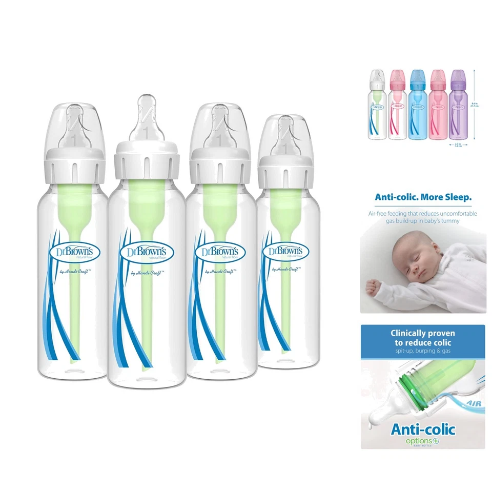 Paquete de 4 biberones anticólicos estrechos Dr. Brown's con pezones de flujo lento de 250 ml Foto 1 de 4
